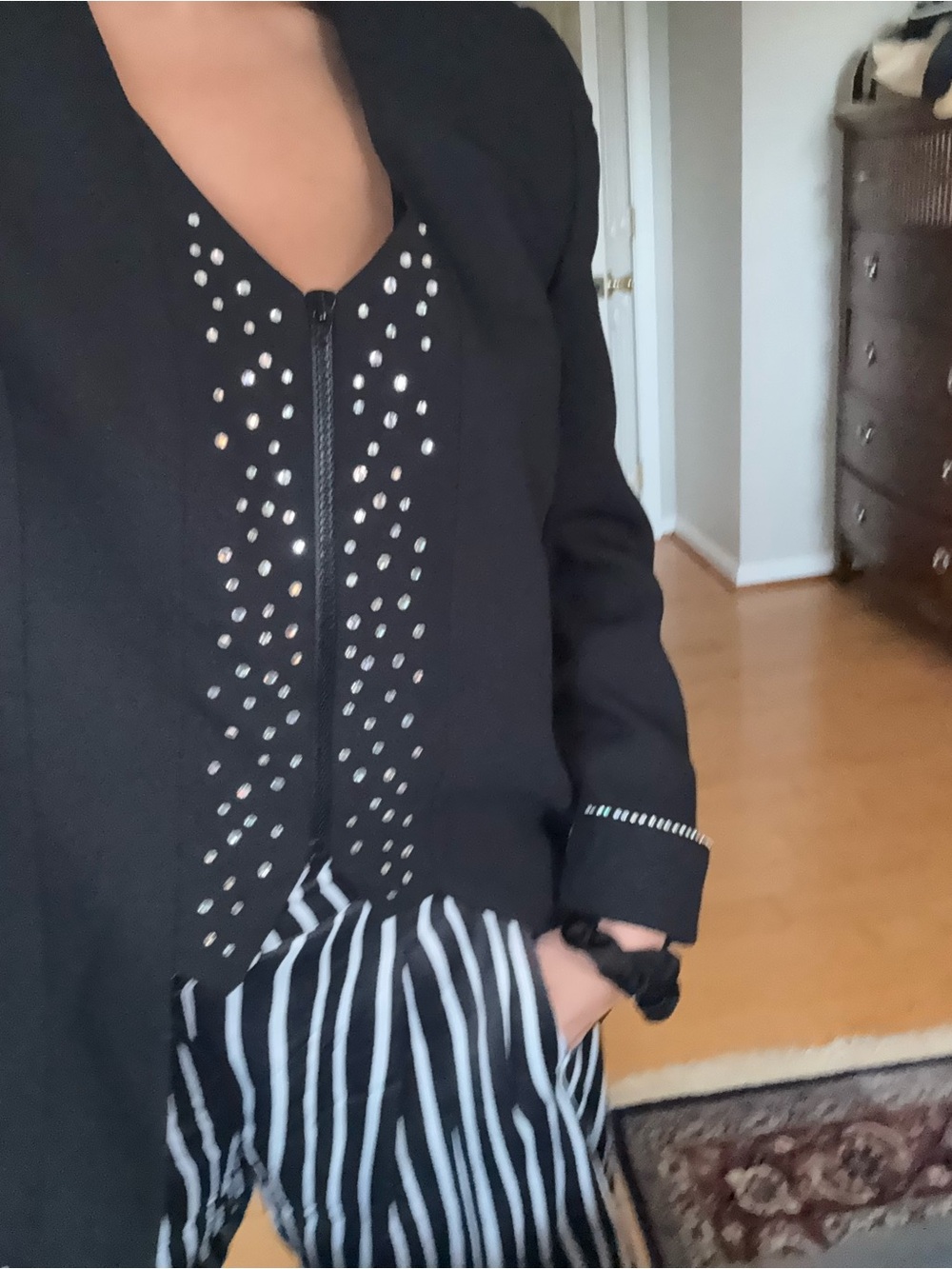 Black Stud-Trim Women's Blazer Jacket